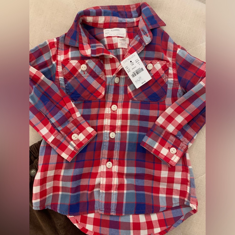 NWT Crewcuts Kids Vibrant Plaid Button Down Shirt